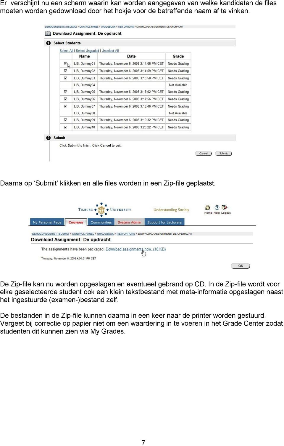 In de Zip-file wordt voor elke geselecteerde student ook een klein tekstbestand met meta-informatie opgeslagen naast het ingestuurde (examen-)bestand zelf.