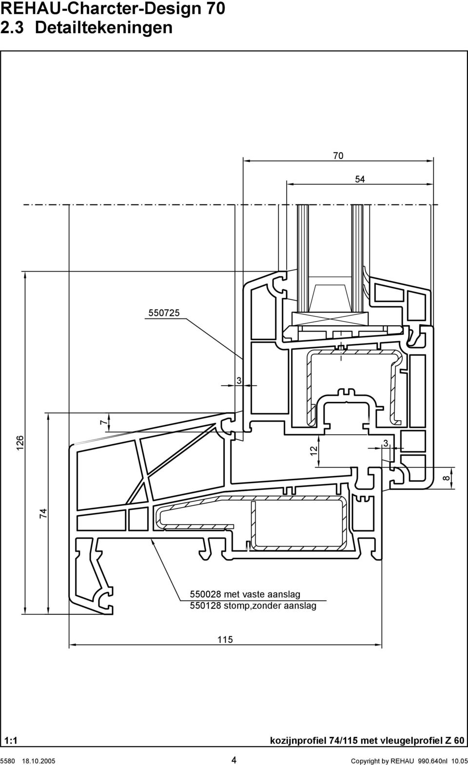 1:1 kozijnprofiel 74/115 met