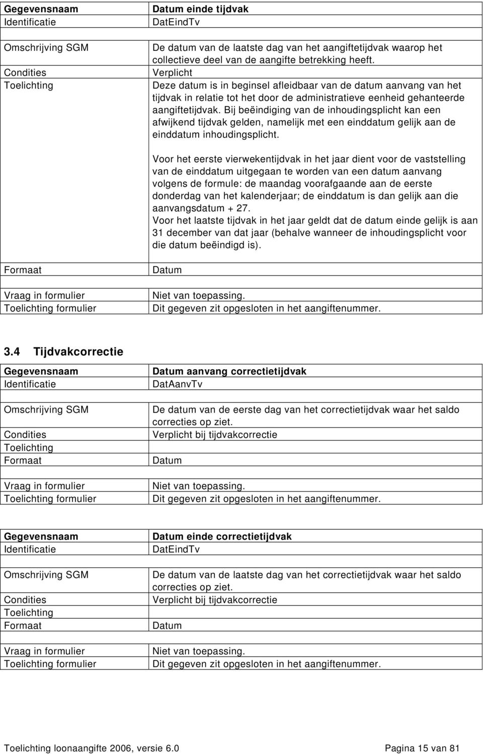 Bij beëindiging van de inhoudingsplicht kan een afwijkend tijdvak gelden, namelijk met een einddatum gelijk aan de einddatum inhoudingsplicht.