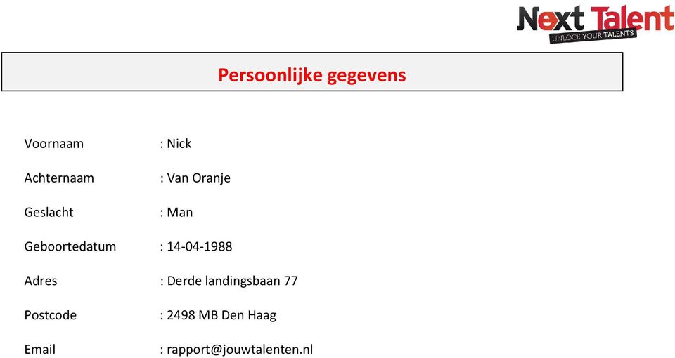 : 14-04-1988 Adres : Derde landingsbaan 77