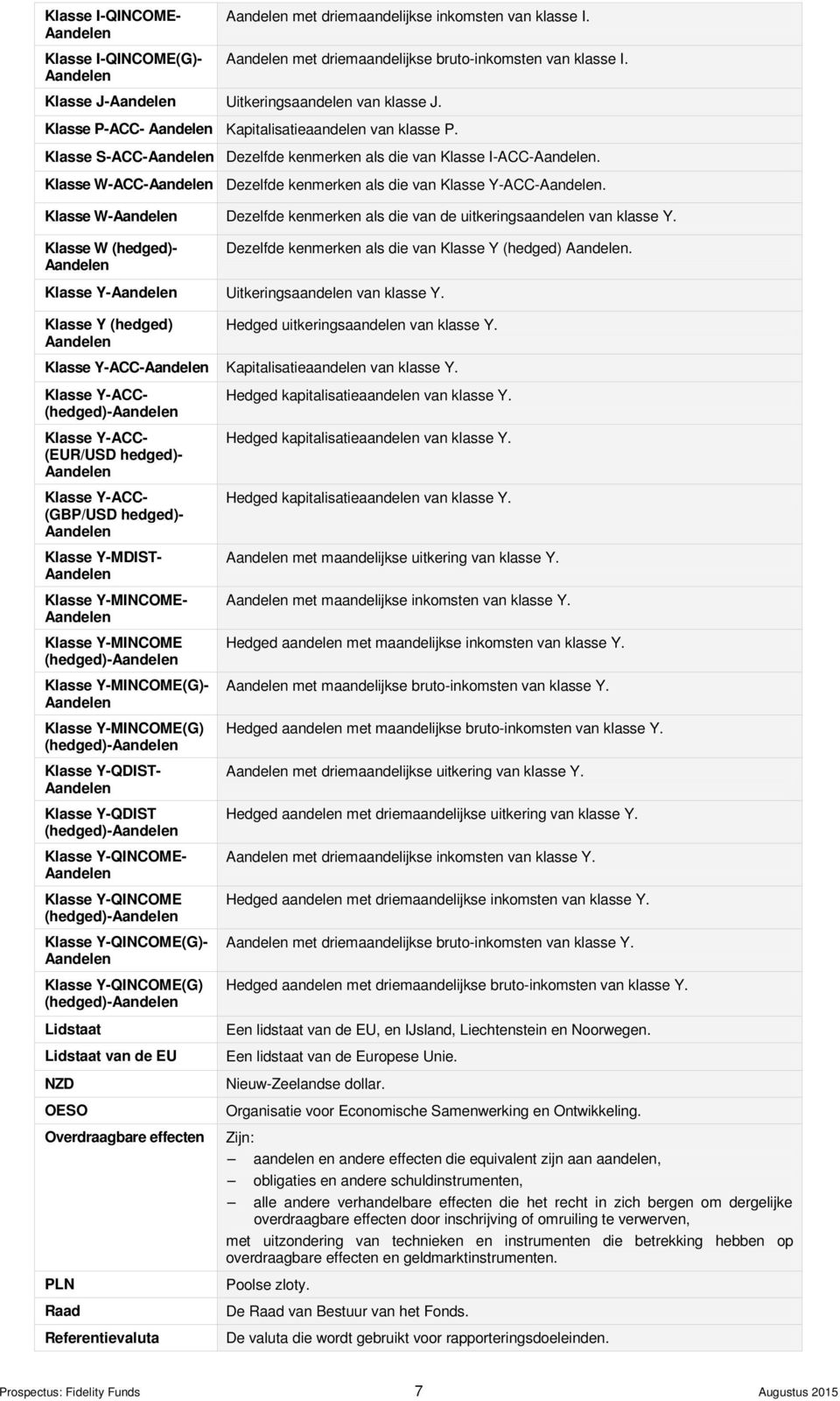 Klasse W-ACC-Aandelen Dezelfde kenmerken als die van Klasse Y-ACC-Aandelen. Klasse W-Aandelen Dezelfde kenmerken als die van de uitkeringsaandelen van klasse Y.