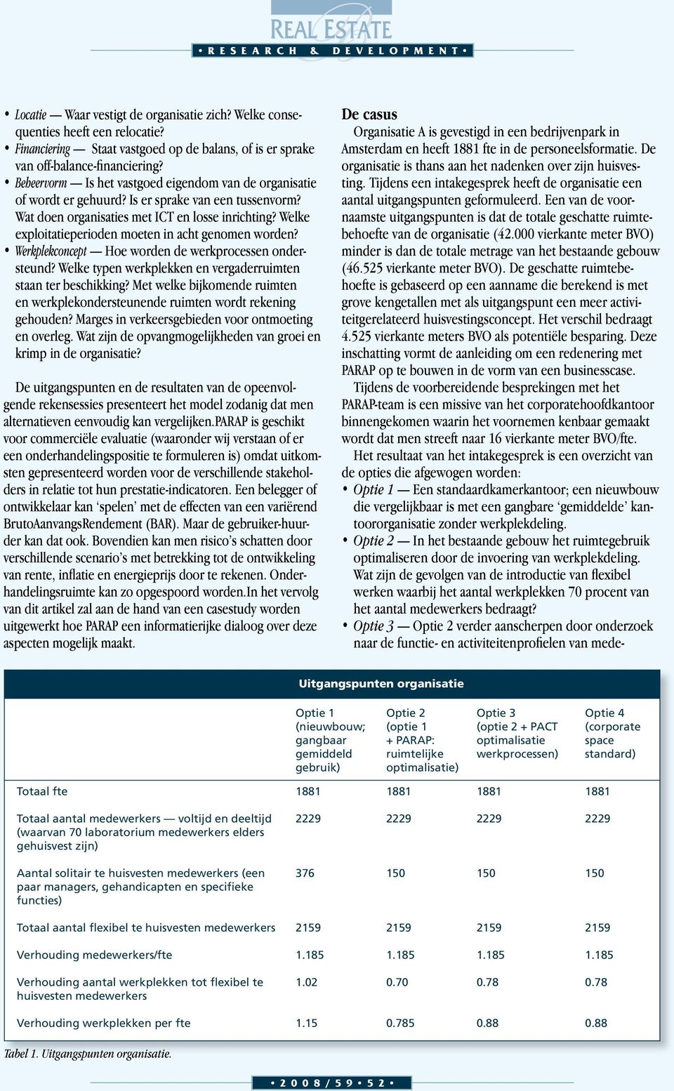 Welke exploitatieperioden moeten in acht genomen worden? Werkplekconcept Hoe worden de werkprocessen ondersteund? Welke typen werkplekken en vergaderruimten staan ter beschikking?