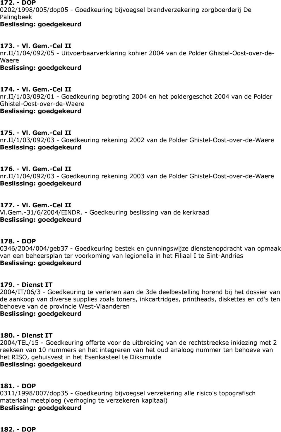 ii/1/03/092/01 - Goedkeuring begroting 2004 en het poldergeschot 2004 van de Polder Ghistel-Oost-over-de-Waere 175. - Vl. Gem.-Cel II nr.