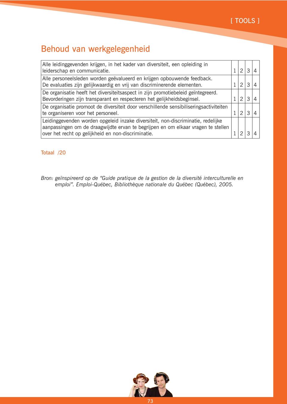 1 2 3 4 De organisatie heeft het diversiteitsaspect in zijn promotiebeleid geïntegreerd. Bevorderingen zijn transparant en respecteren het gelijkheidsbeginsel.