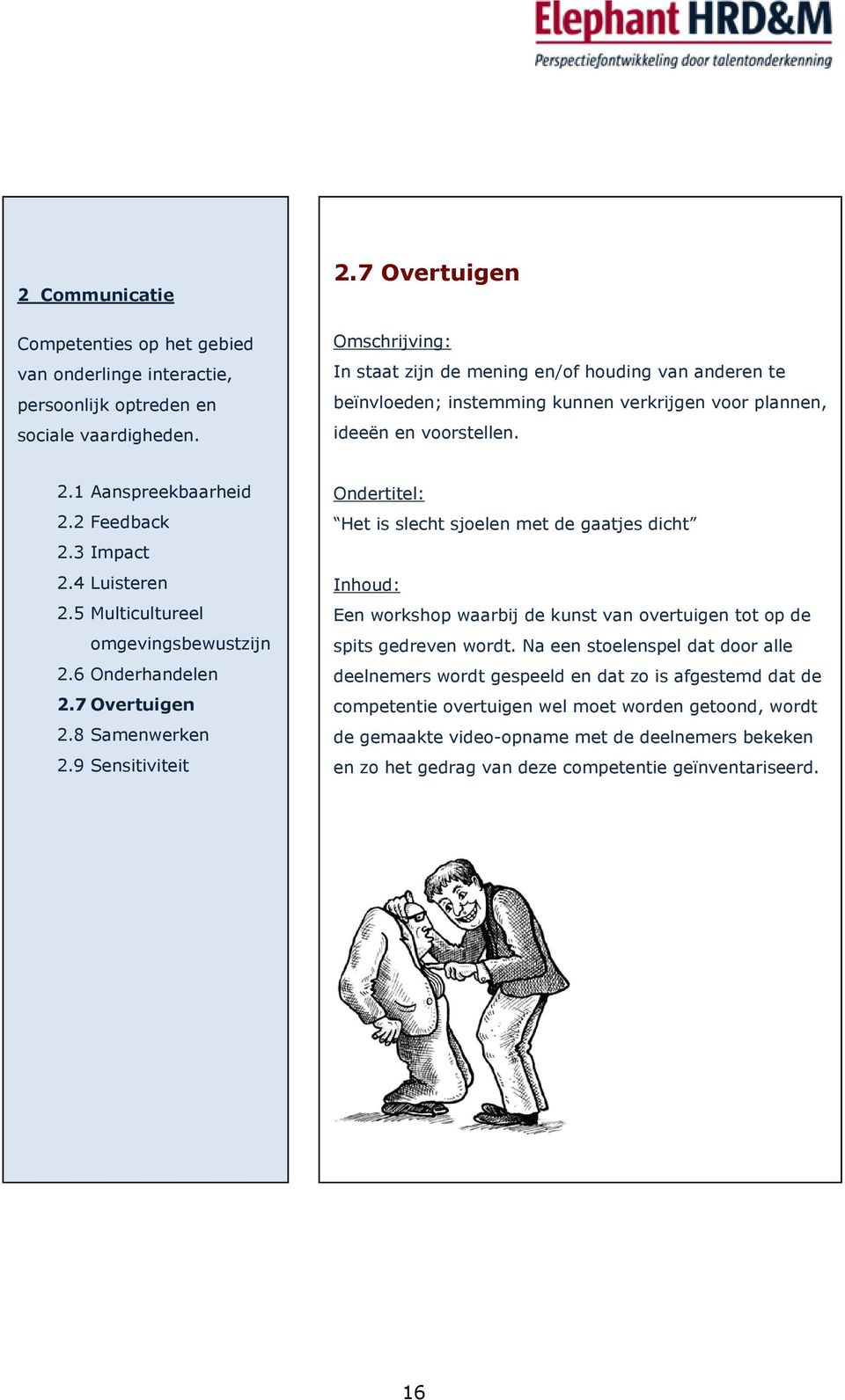 9 Sensitiviteit Het is slecht sjoelen met de gaatjes dicht Een workshop waarbij de kunst van overtuigen tot op de spits gedreven wordt.