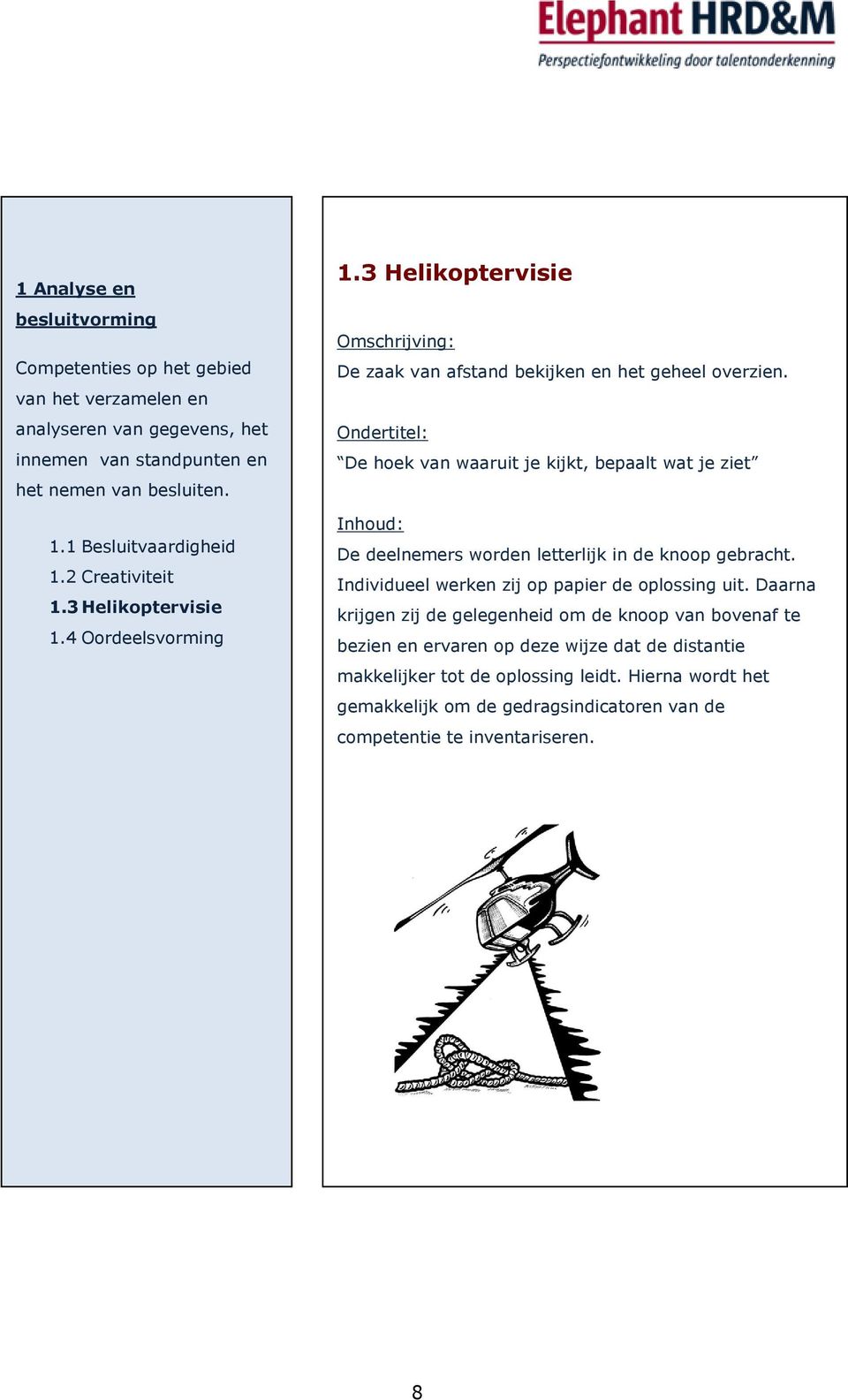 4 Oordeelsvorming De deelnemers worden letterlijk in de knoop gebracht. Individueel werken zij op papier de oplossing uit.