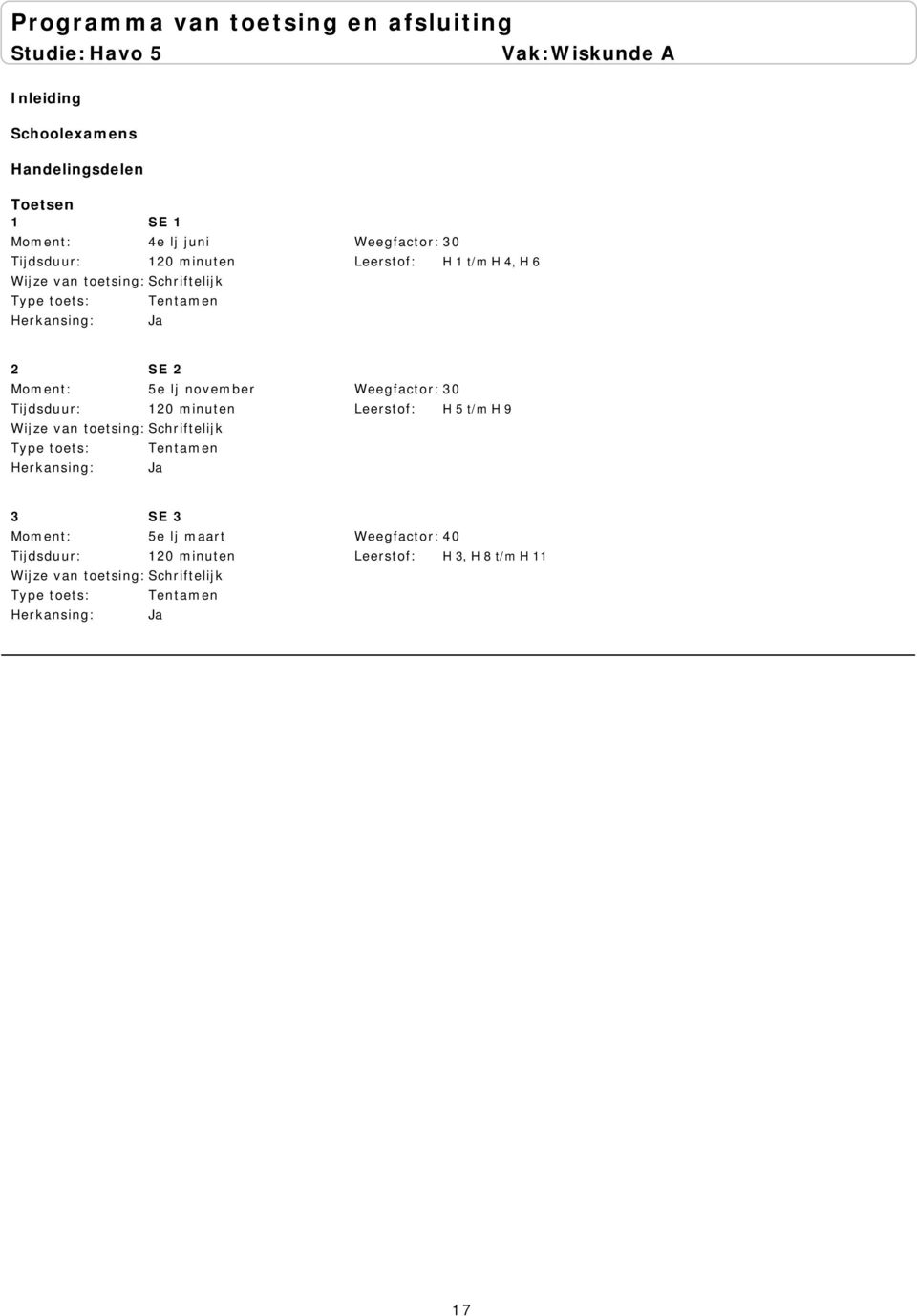 november 120 minuten H 5 t/m H 9 SE 5e lj