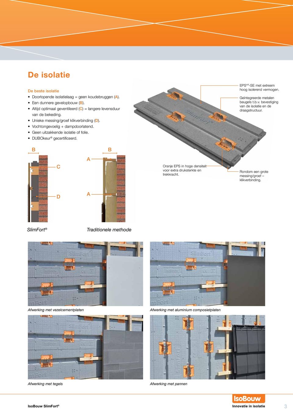 EPS HR -SE met extreem hoog isolerend vermogen. Geïntegreerde metalen beugels t.b.v. bevestiging van de isolatie en de draagstructuur.