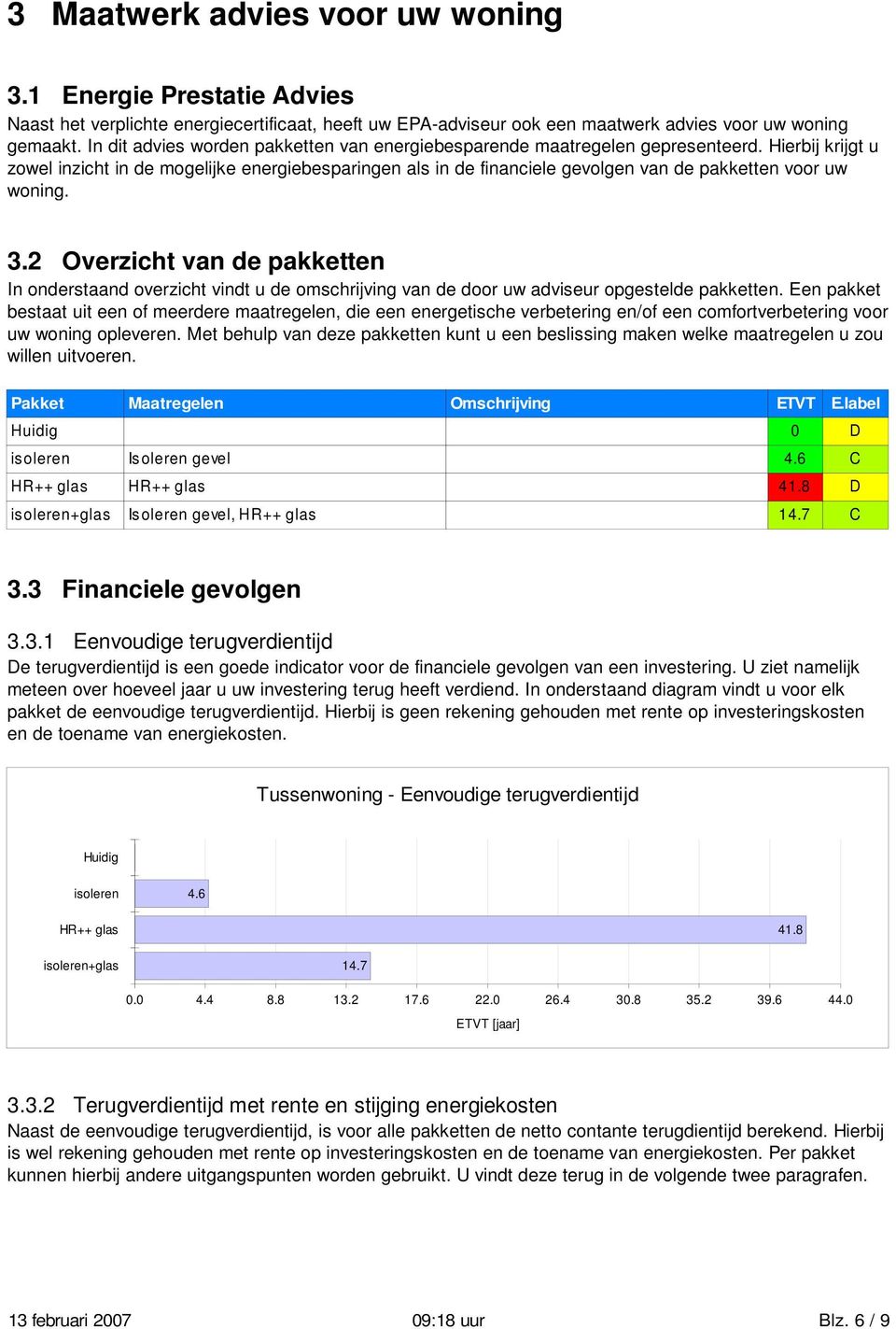 Hierbij krijgt u zowel inzicht in de mogelijke energiebesparingen als in de financiele gevolgen van de pakketten voor uw woning. 3.