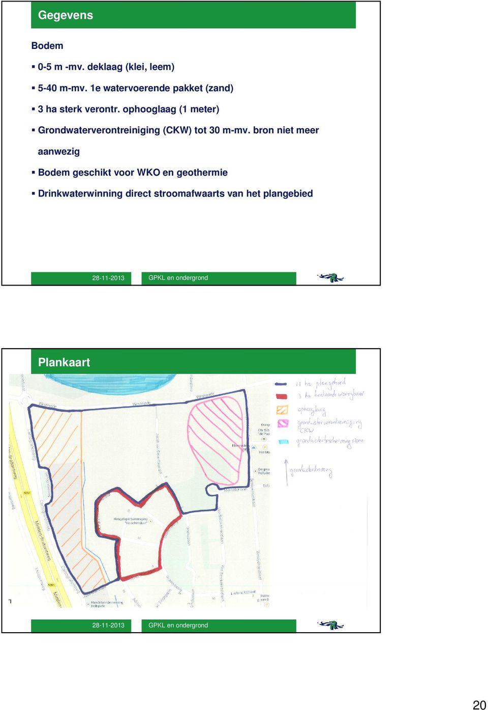 ophooglaag (1 meter) Grondwaterverontreiniging (CKW) tot 30 m-mv.