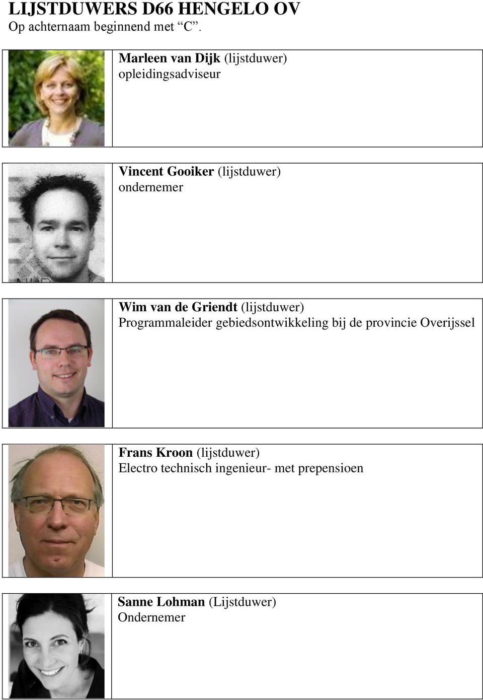 ondernemer Wim van de Griendt (lijstduwer) Programmaleider gebiedsontwikkeling bij de