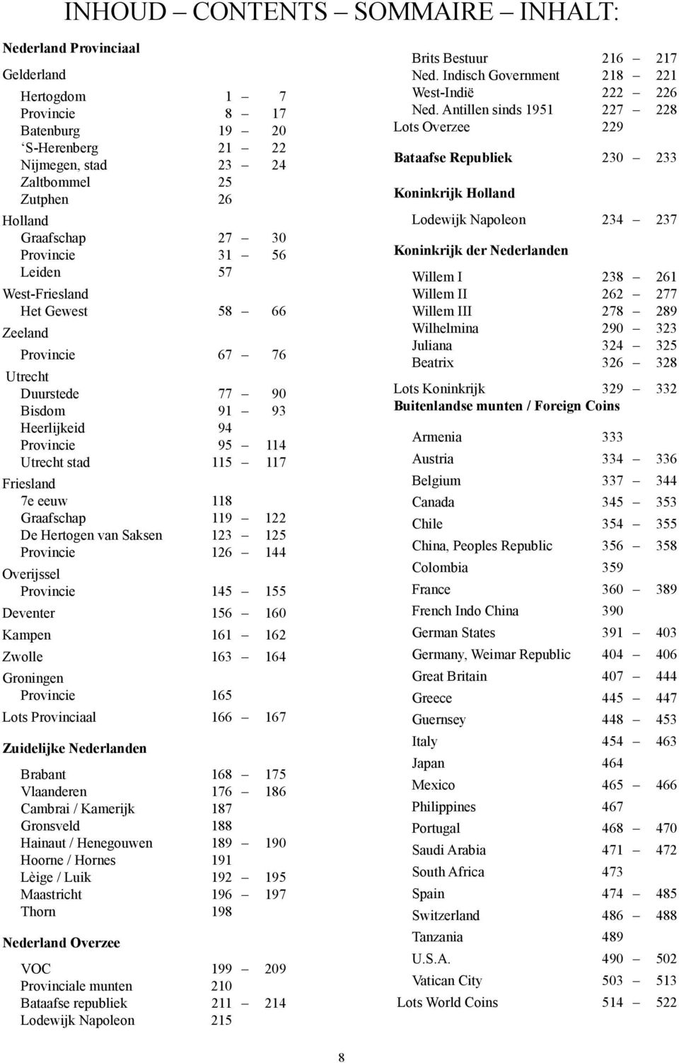 Graafschap 119 122 De Hertogen van Saksen 123 125 Provincie 126 144 Overijssel Provincie 145 155 Deventer 156 160 Kampen 161 162 Zwolle 163 164 Groningen Provincie 165 Lots Provinciaal 166 167