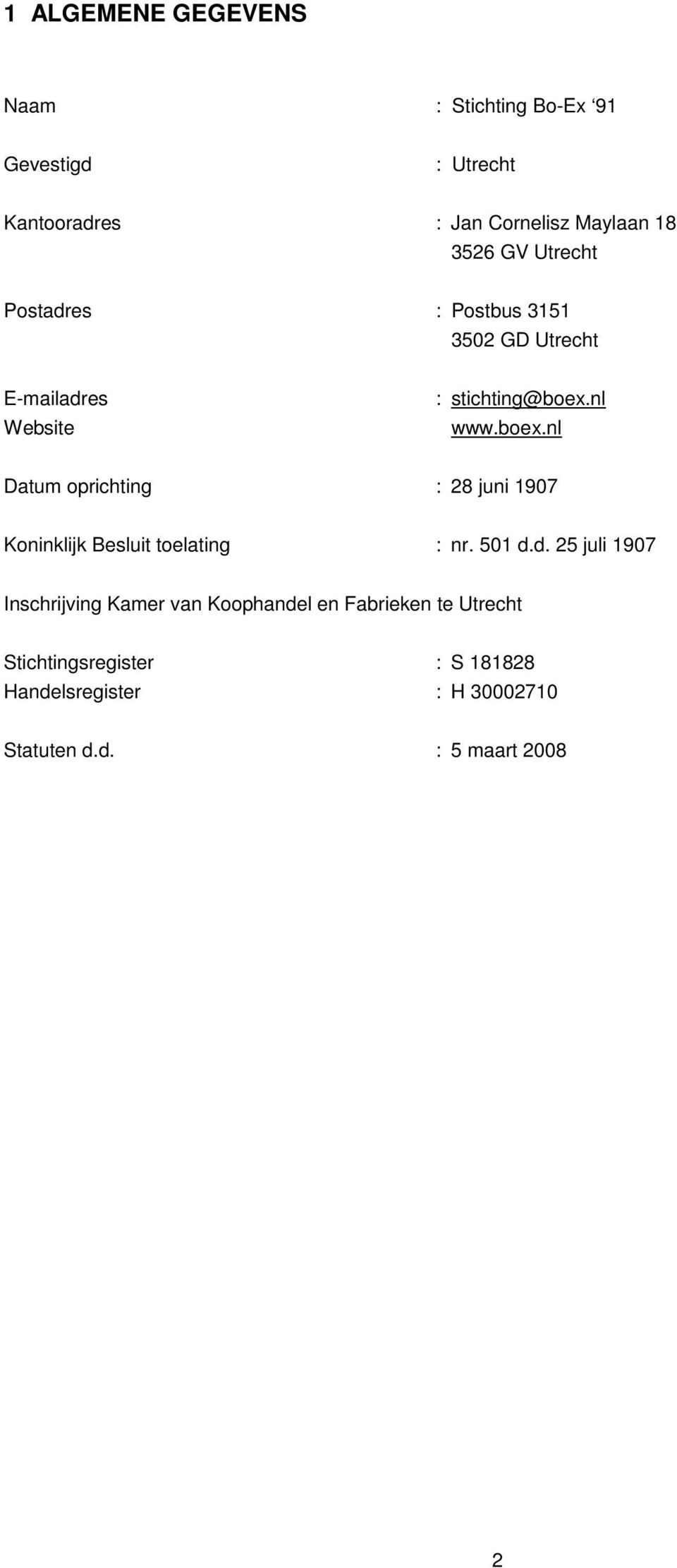 nl www.boex.nl Datum oprichting : 28 juni 1907 Koninklijk Besluit toelating : nr. 501 d.