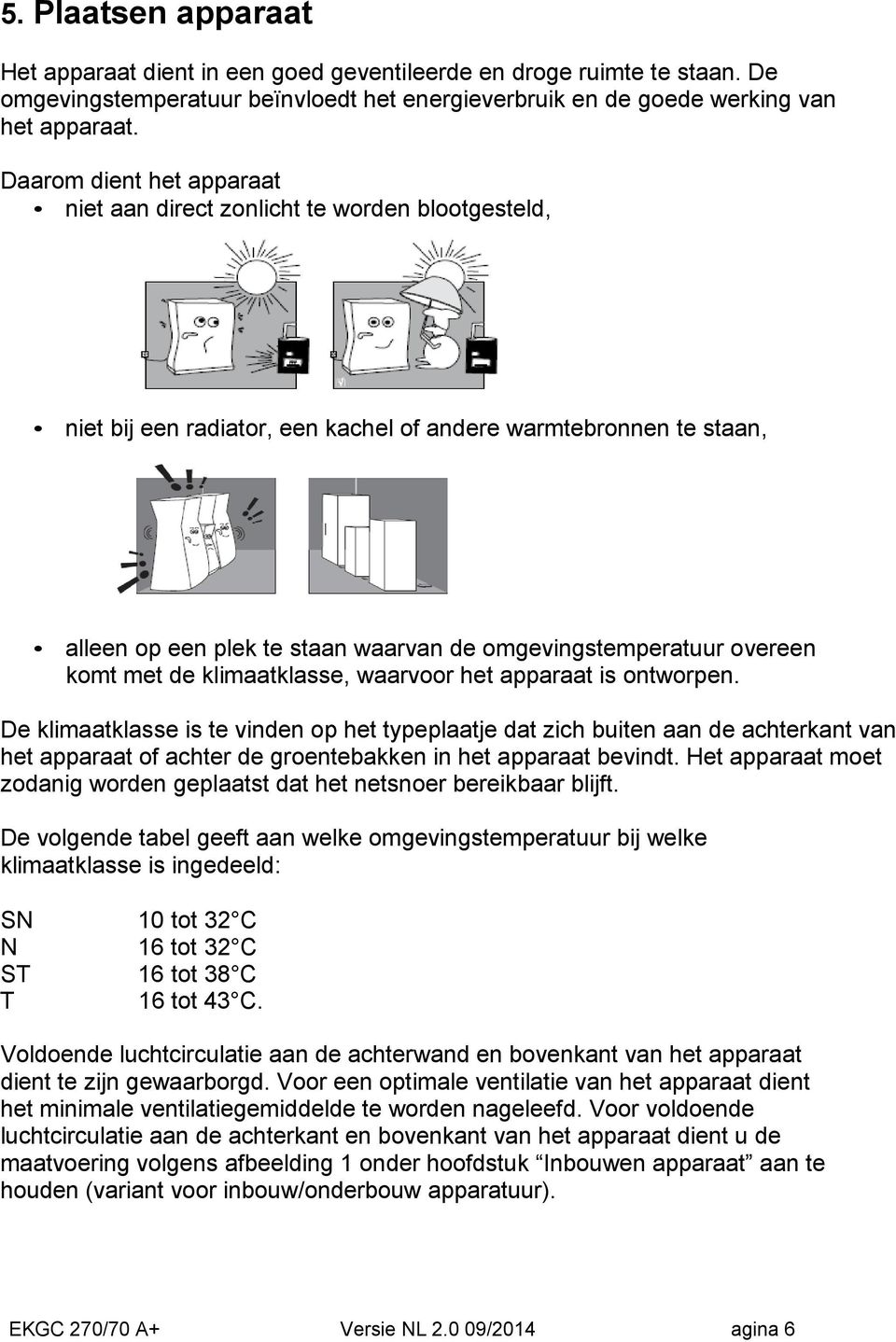 omgevingstemperatuur overeen komt met de klimaatklasse, waarvoor het apparaat is ontworpen.