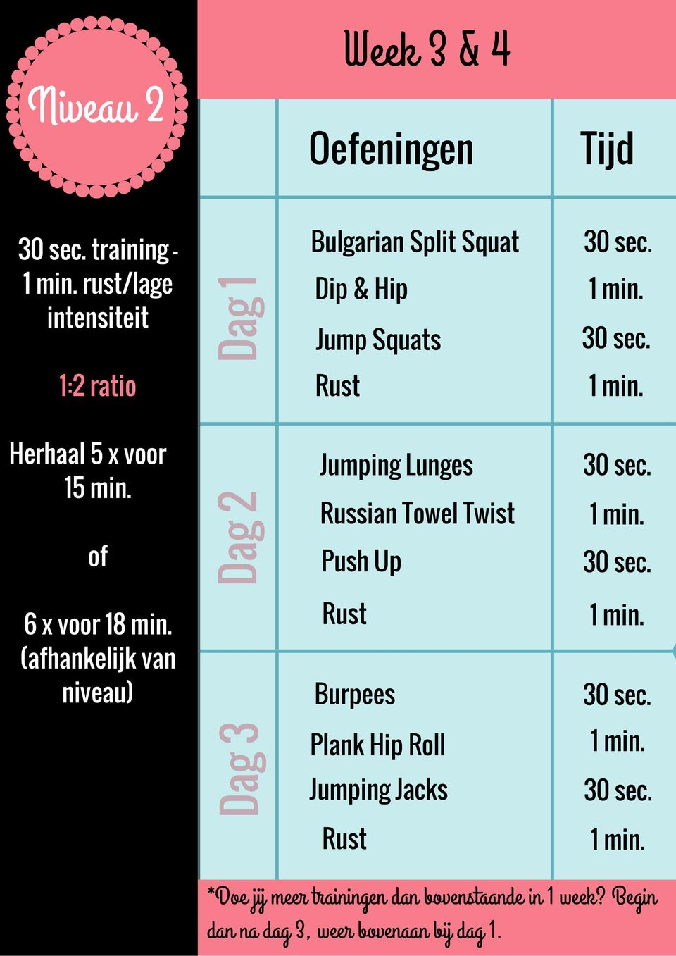 of Dag 2 Jumping Lunges Russian Towel Twist Push Up 6 x voor 18 min.