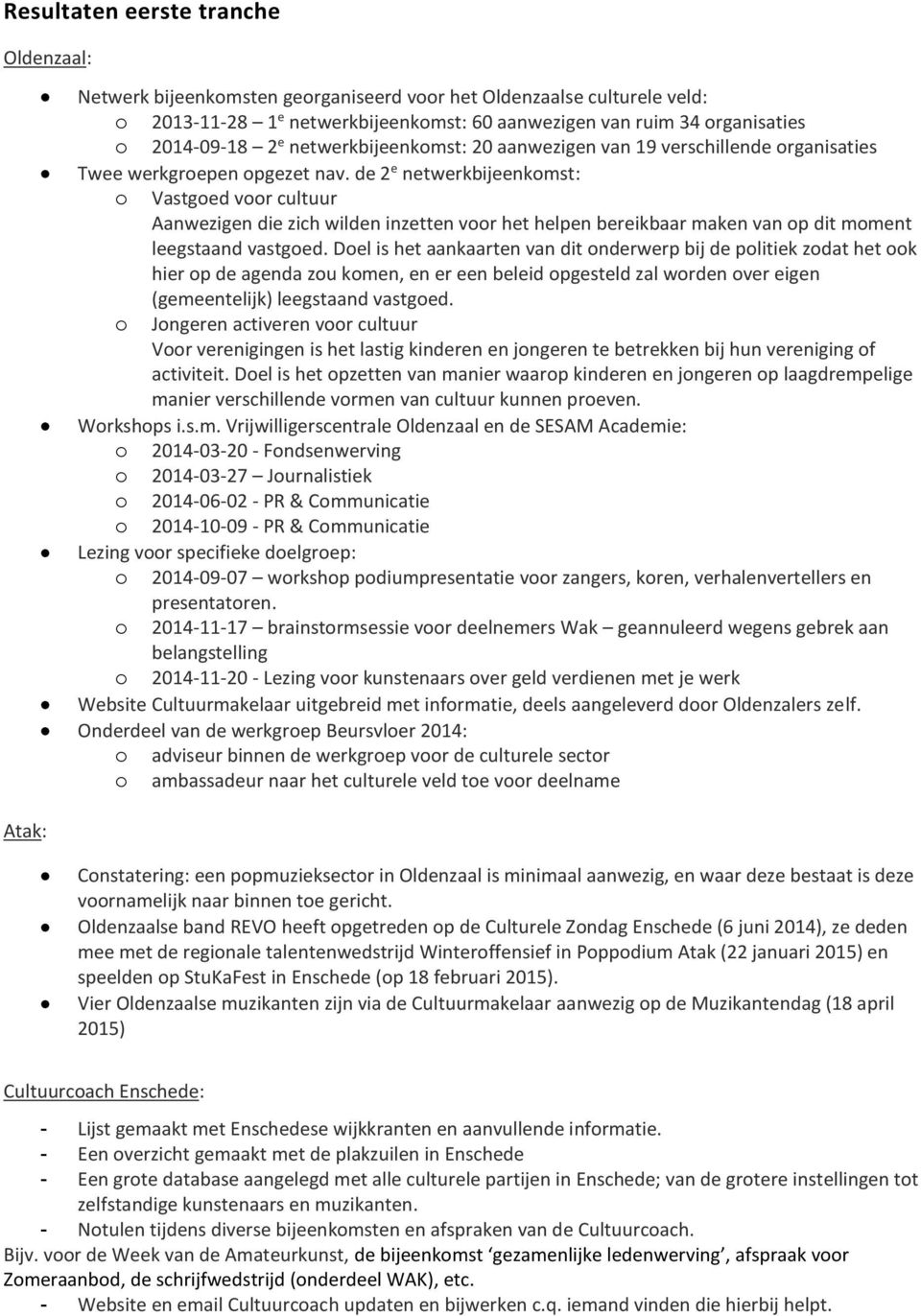 de 2 e netwerkbijeenkomst: o Vastgoed voor cultuur Aanwezigen die zich wilden inzetten voor het helpen bereikbaar maken van op dit moment leegstaand vastgoed.