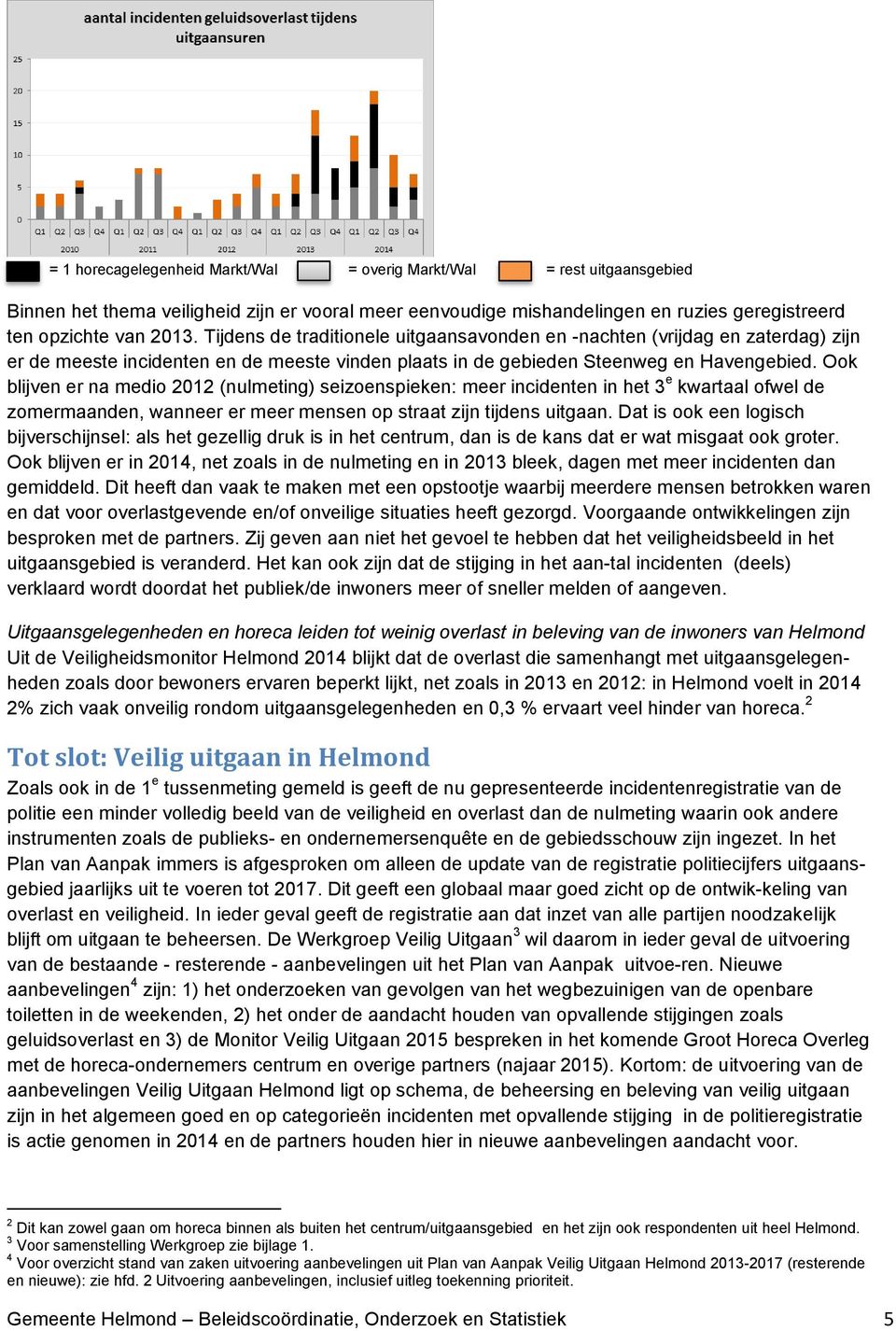 Ook blijven er na medio 2012 (nulmeting) seizoenspieken: meer incidenten in het 3 e kwartaal ofwel de zomermaanden, wanneer er meer mensen op straat zijn tijdens uitgaan.