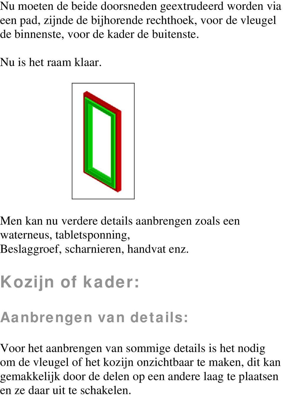 Men kan nu verdere details aanbrengen zoals een waterneus, tabletsponning, Beslaggroef, scharnieren, handvat enz.