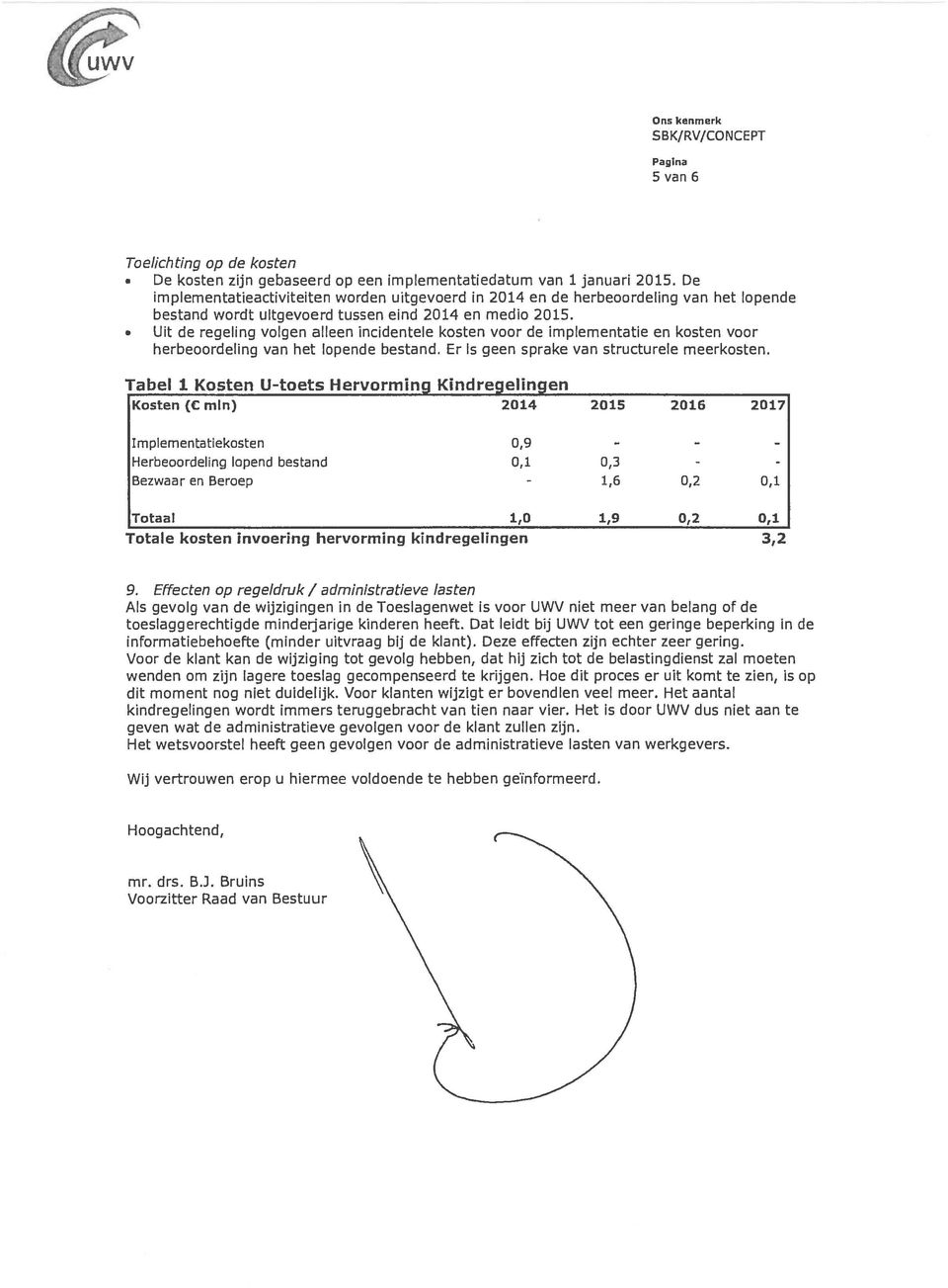 Uit de regeling volgen alleen incidentele kosten voor de implementatie en kosten voor herbeoordeling van het lopende bestand. Er is geen sprake van structurele meerkosten. Tabel 1.