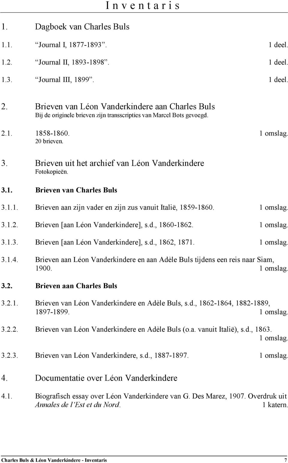 Brieven uit het archief van Léon Vanderkindere Fotokopieën. 3.1. Brieven van Charles Buls 3.1.1. Brieven aan zijn vader en zijn zus vanuit Italië, 1859-1860. 1 omslag. 3.1.2.