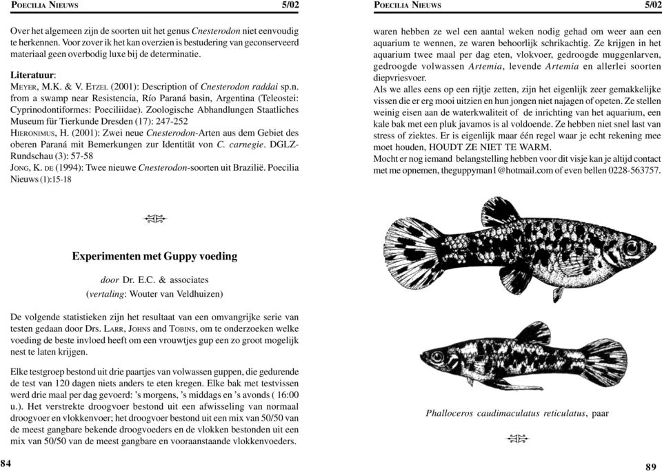 Zoologische Abhandlungen Staatliches Museum für Tierkunde Dresden (17): 247-252 HIERONIMUS, H. (2001): Zwei neue Cnesterodon-Arten aus dem Gebiet des oberen Paraná mit Bemerkungen zur Identität von C.