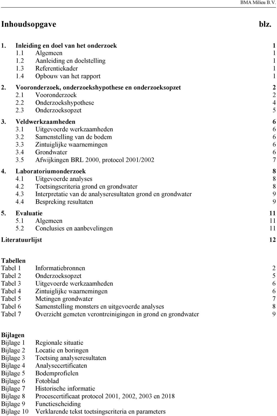 2 Samenstelling van de bodem 6 3.3 Zintuiglijke waarnemingen 6 3.4 Grondwater 6 3.5 Afwijkingen BRL 2000, protocol 2001/2002 7 4. Laboratoriumonderzoek 8 4.1 Uitgevoerde analyses 8 4.