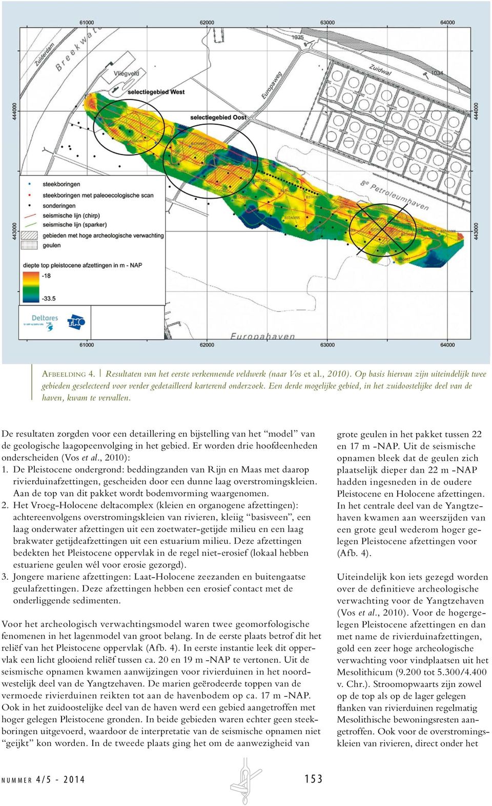De resultaten zorgden voor een detaillering en bijstelling van het model van de geologische laagopeenvolging in het gebied. Er worden drie hoofdeenheden onderscheiden (Vos et al., 2010): 1.