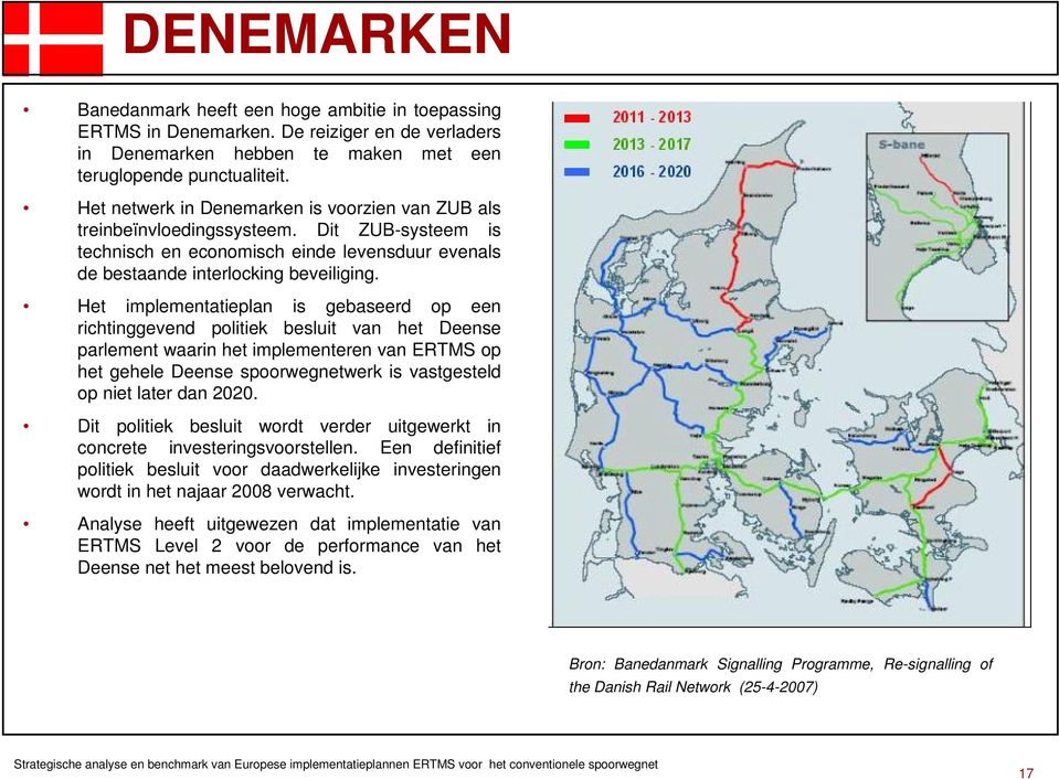 Het implementatieplan is gebaseerd op een richtinggevend politiek besluit van het Deense parlement waarin het implementeren van ERTMS op het gehele Deense spoorwegnetwerk is vastgesteld op niet later