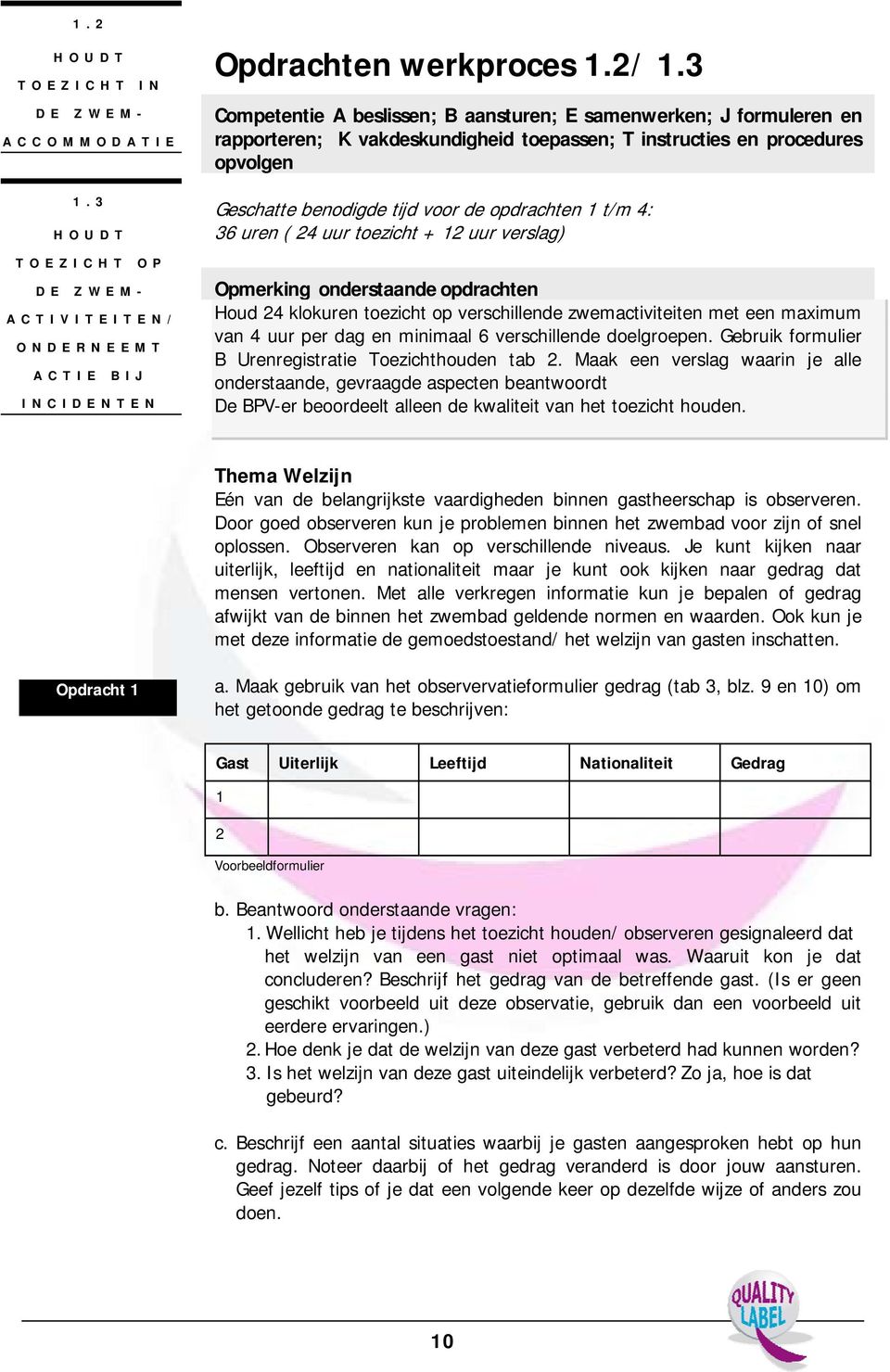 t/m 4: 36 uren ( 24 uur toezicht + 12 uur verslag) Opmerking onderstaande opdrachten Houd 24 klokuren toezicht op verschillende zwemactiviteiten met een maximum van 4 uur per dag en minimaal 6