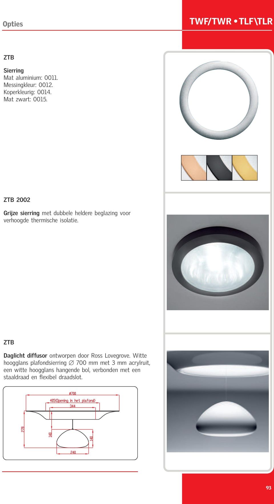 ZTB 2002 Grijze sierring met dubbele heldere beglazing voor verhoogde thermische isolatie.