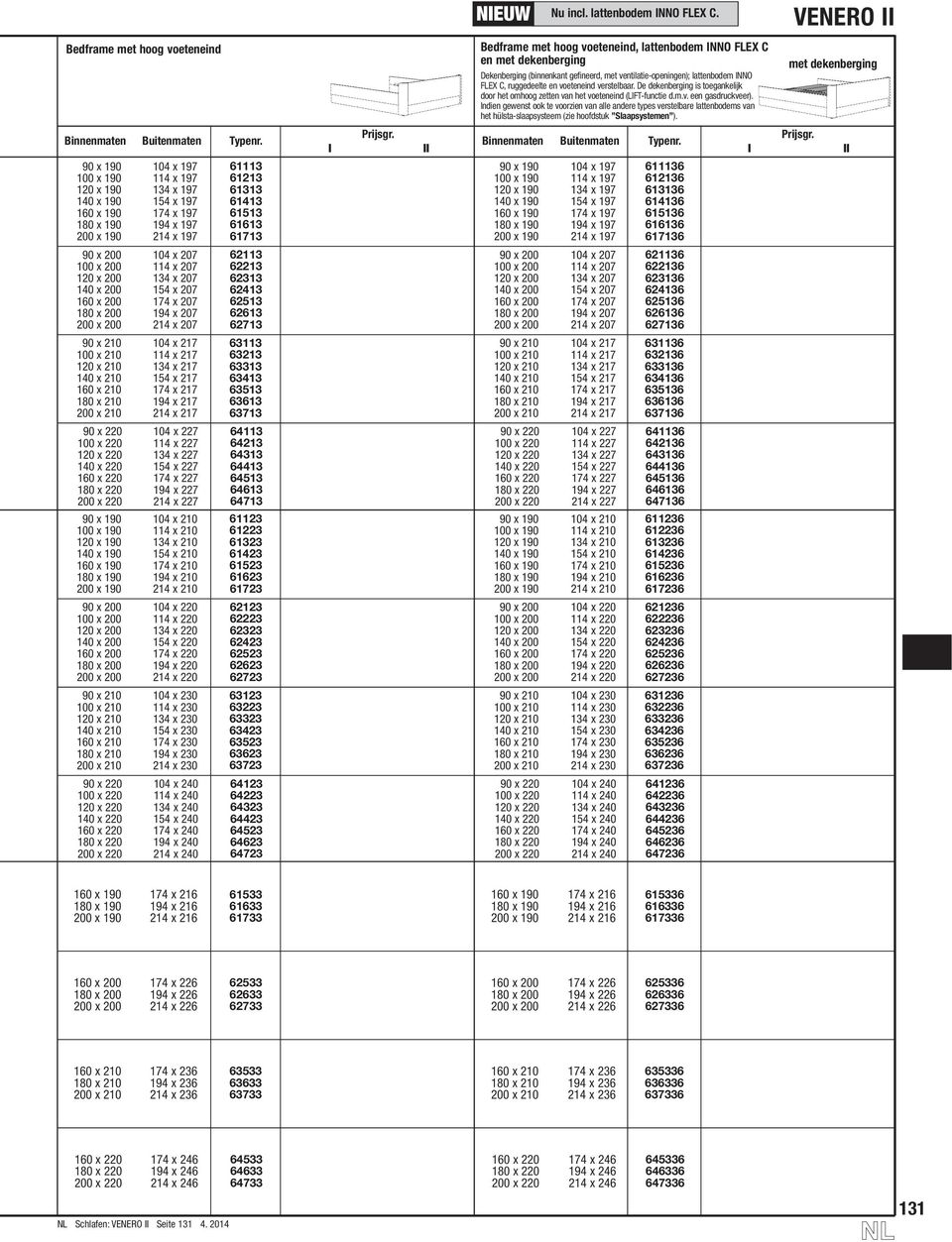 ruggedeelte en voeteneind verstelbaar. De dekenberging is toegankelijk door het omhoog zetten van het voeteneind (LFT-functie d.m.v. een gasdruckveer).