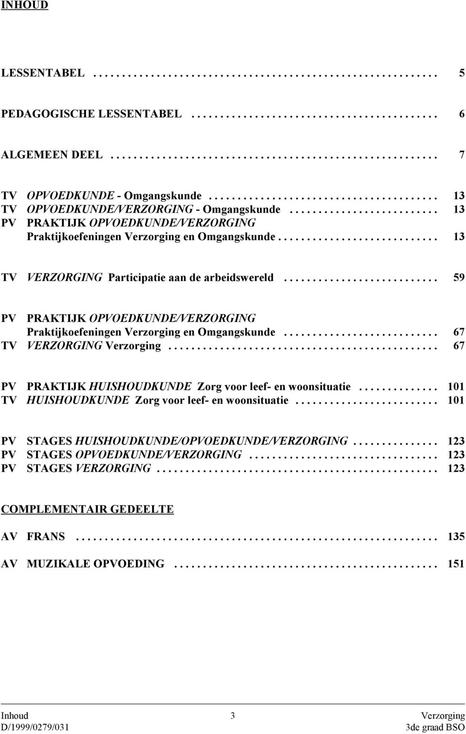 .. 59 PV PRAKTIJK OPVOEDKUNDE/VERZORGING Praktijkoefeningen Verzorging en Omgangskunde... 67 TV VERZORGING Verzorging... 67 PV PRAKTIJK HUISHOUDKUNDE Zorg voor leef- en woonsituatie.