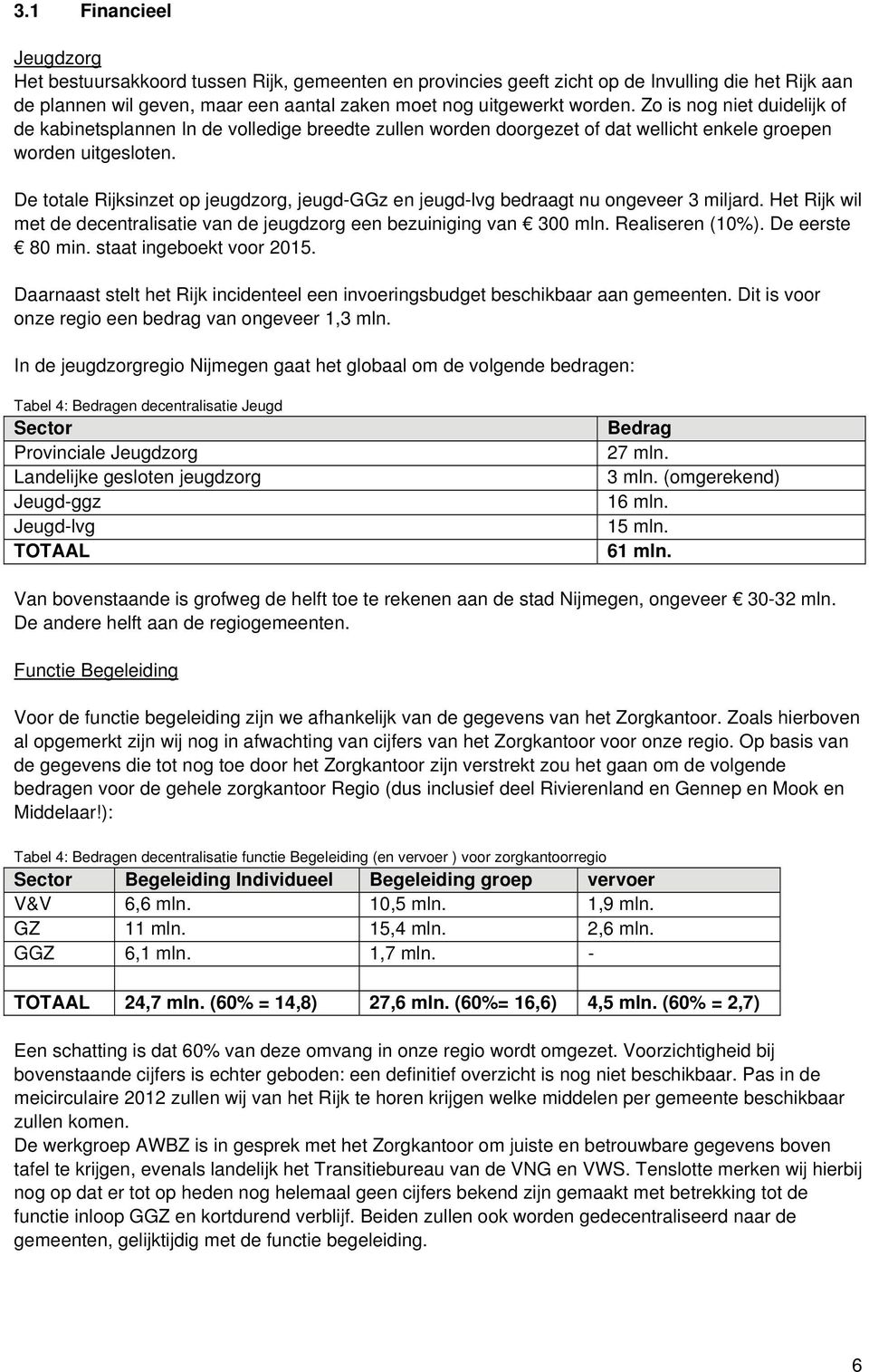 De totale Rijksinzet op jeugdzorg, jeugd-ggz en jeugd-lvg bedraagt nu ongeveer 3 miljard. Het Rijk wil met de decentralisatie van de jeugdzorg een bezuiniging van 300 mln. Realiseren (10%).