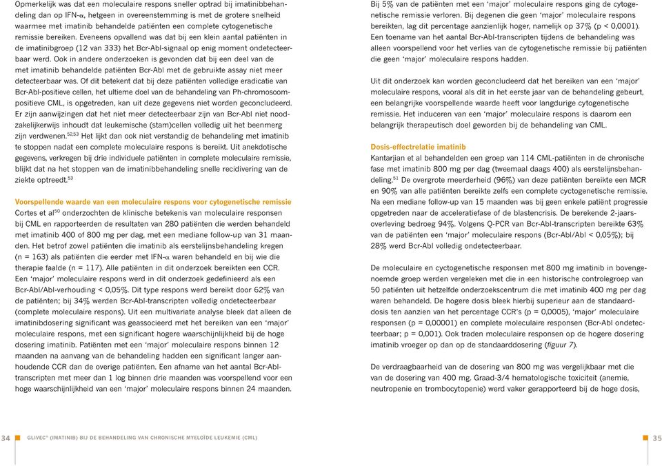 Ook in andere onderzoeken is gevonden dat bij een deel van de met imatinib behandelde patiënten Bcr-Abl met de gebruikte assay niet meer detecteerbaar was.