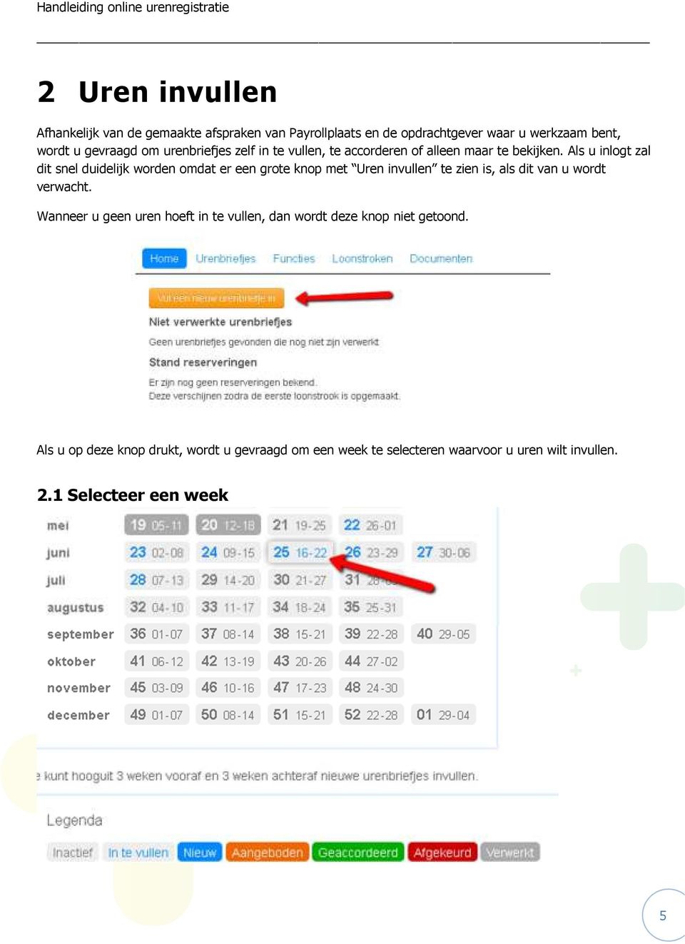 Als u inlogt zal dit snel duidelijk worden omdat er een grote knop met Uren invullen te zien is, als dit van u wordt verwacht.