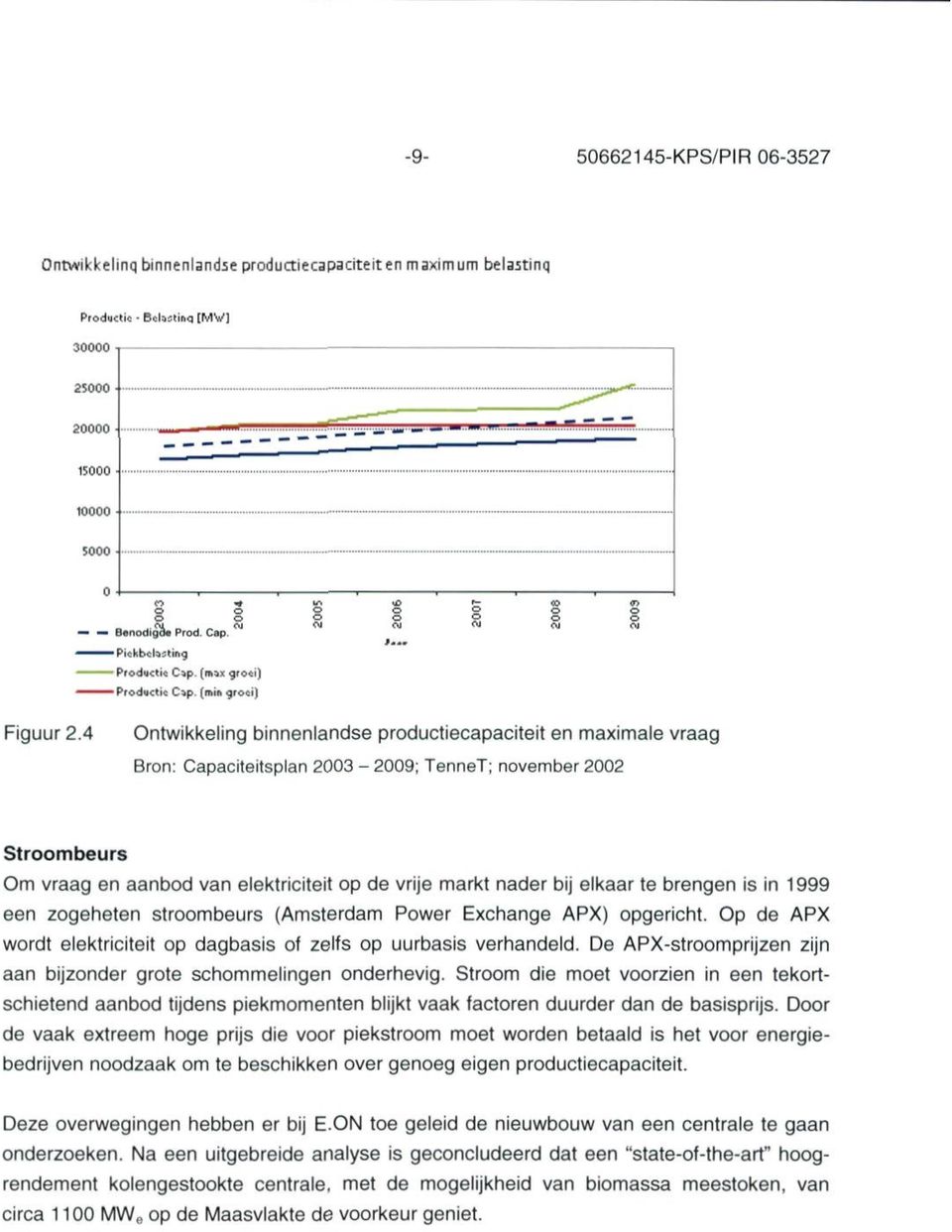 4 Ontwikkeling binnenlandse productiecapaciteit en maximale vraag Bron: Capaciteitsplan 2003-2009; TenneT; november 2002 Stroombeurs Om vraag en aanbod van elektriciteit op de vrije markt nader bij