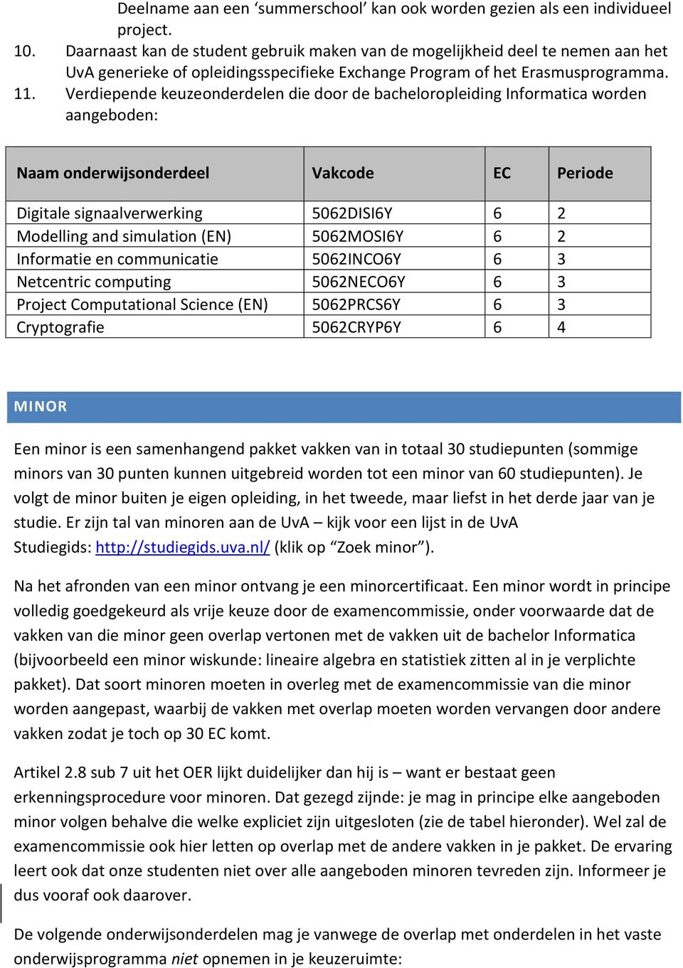 . Verdiepende keuzeonderdelen die door de bacheloropleiding Informatica worden aangeboden: Naam onderwijsonderdeel Vakcode EC Periode Digitale signaalverwerking 5062DISI6Y 6 2 Modelling and