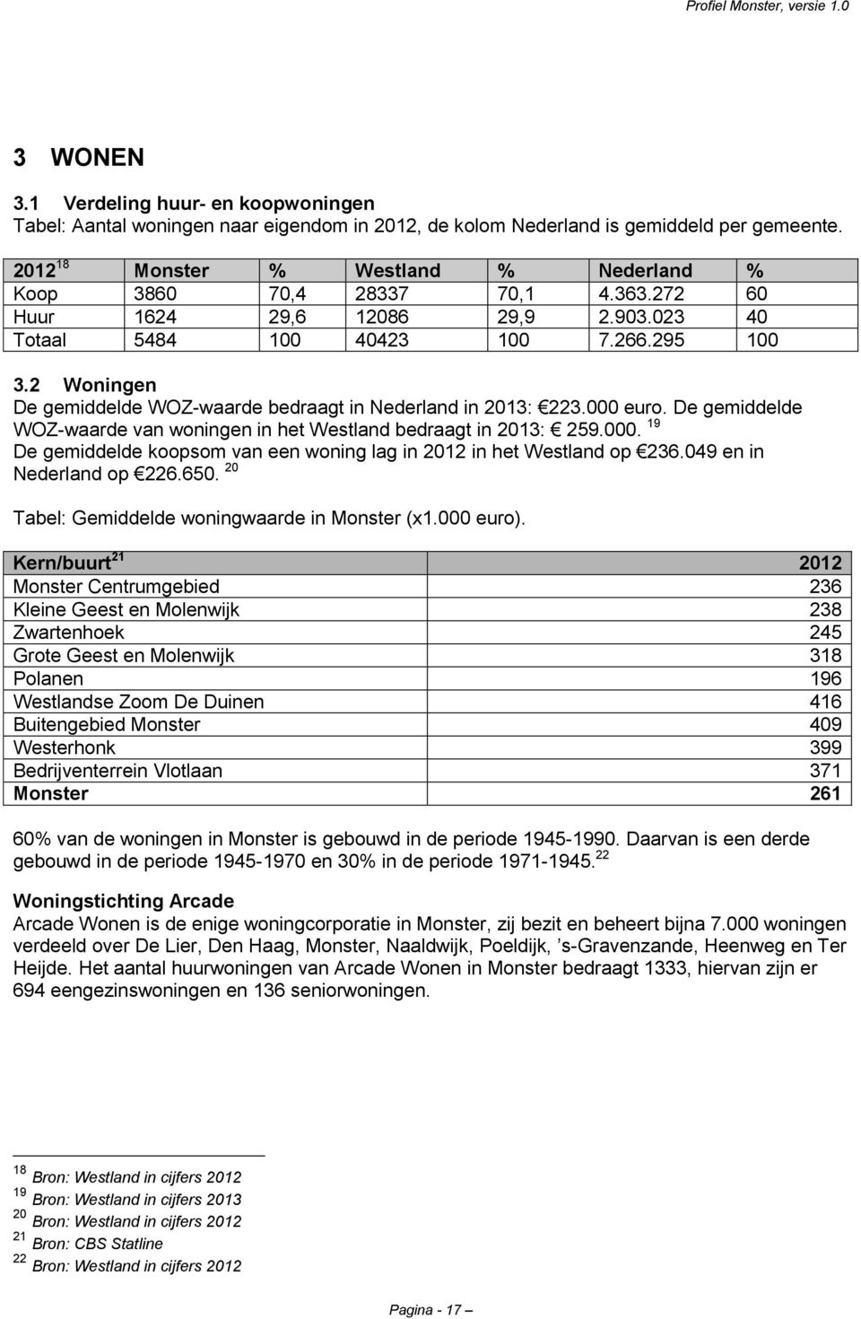 2 Woningen De gemiddelde WOZ-waarde bedraagt in Nederland in 2013: 223.000 euro. De gemiddelde WOZ-waarde van woningen in het Westland bedraagt in 2013: 259.000. 19 De gemiddelde koopsom van een woning lag in 2012 in het Westland op 236.