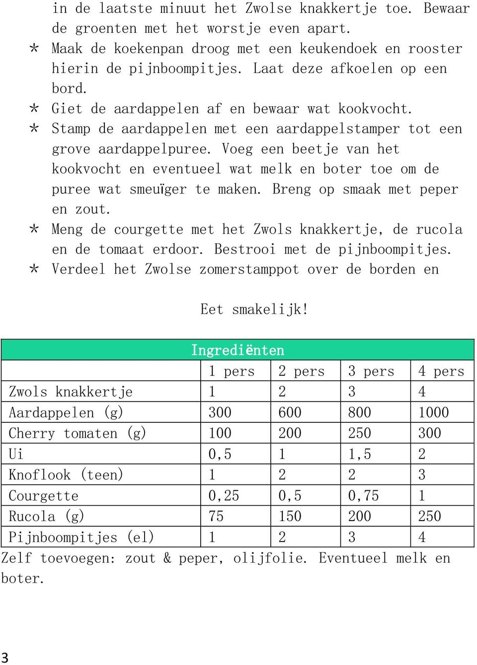 Voeg een beetje van het kookvocht en eventueel wat melk en boter toe om de puree wat smeuïger te maken. Breng op smaak met peper en zout.