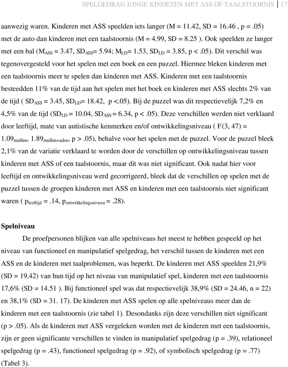 Hiermee bleken kinderen met een taalstoornis meer te spelen dan kinderen met ASS.