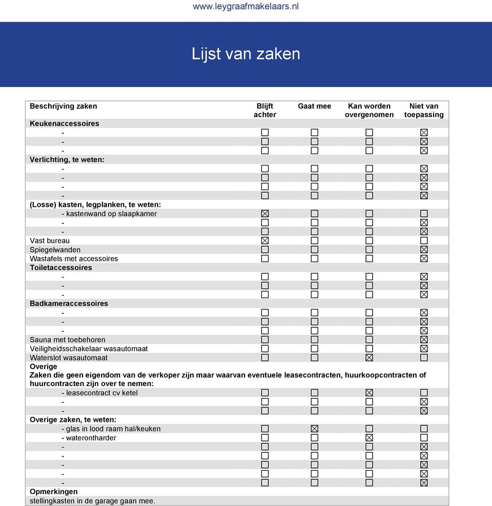 Veiligheidsschakelaar wasautomaat Waterslot wasautomaat Overige Zaken die geen eigendom van de verkoper zijn maar waarvan eventuele leasecontracten,