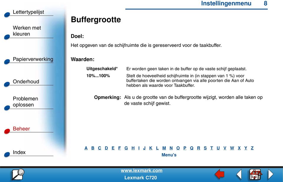 ..100% Stelt de hoeveelheid schijfruimte in (in stappen van 1 %) voor buffertaken die worden ontvangen via alle