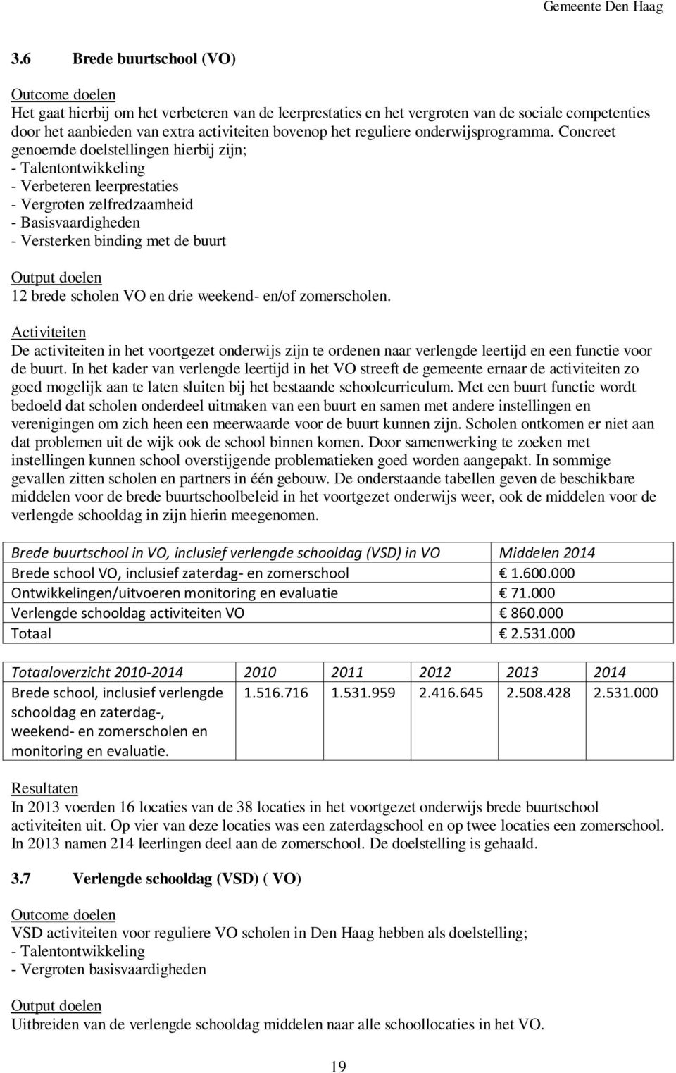 Concreet genoemde doelstellingen hierbij zijn; - Talentontwikkeling - Verbeteren leerprestaties - Vergroten zelfredzaamheid - Basisvaardigheden - Versterken binding met de buurt Output doelen 12