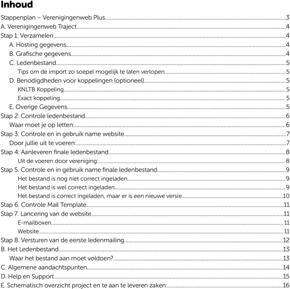 ..5 Stap 2: Controle ledenbestand...6 Waar moet je op letten:...6 Stap 3: Controle en in gebruik name website...7 Door jullie uit te voeren:...7 Stap 4: Aanleveren fnale ledenbestand.