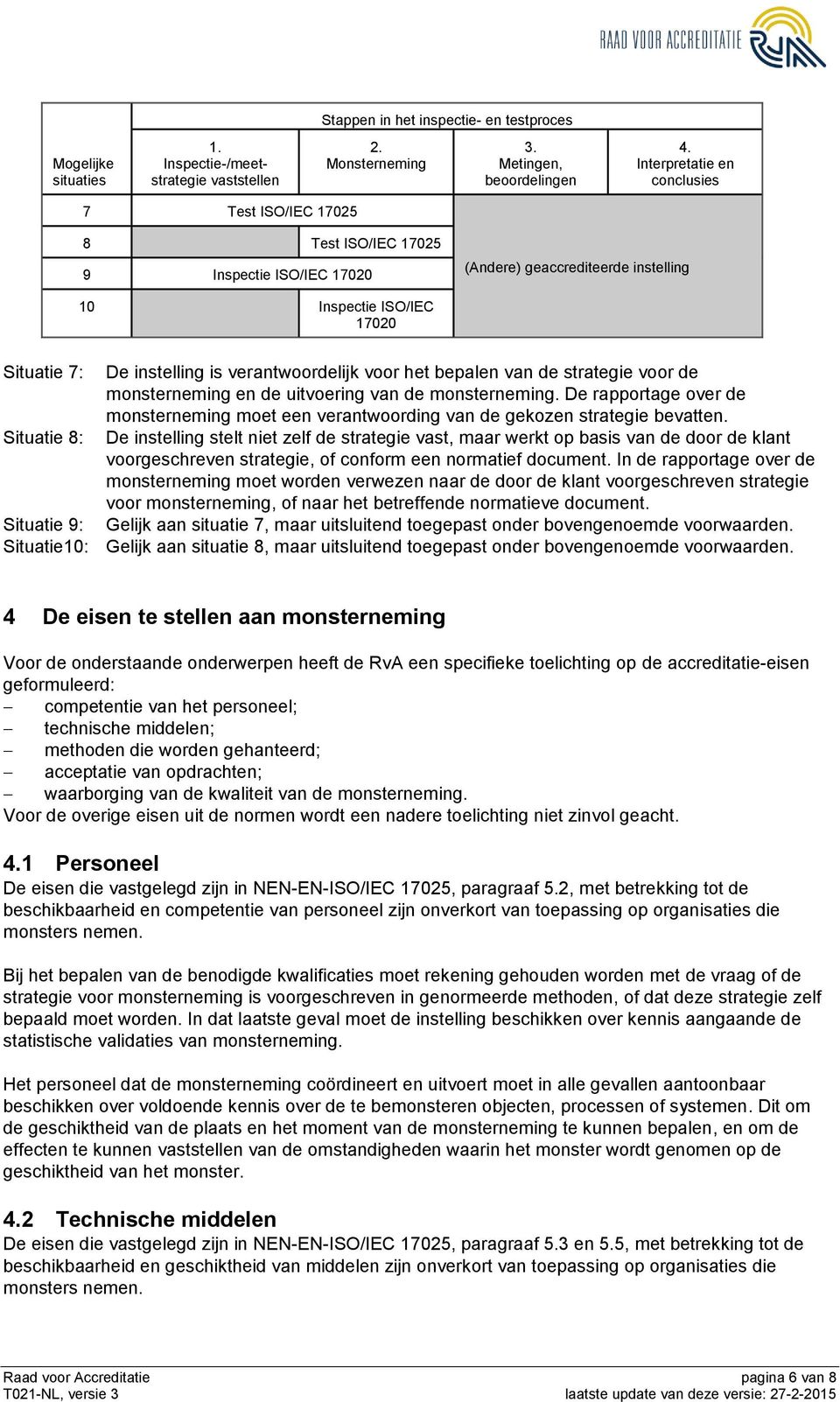 verantwoordelijk voor het bepalen van de strategie voor de monsterneming en de uitvoering van de monsterneming.