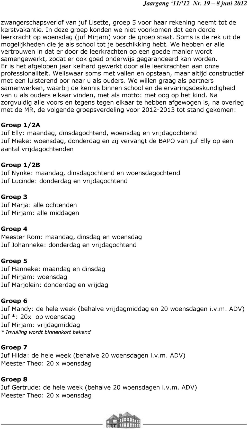 We hebben er alle vertrouwen in dat er door de leerkrachten op een goede manier wordt samengewerkt, zodat er ook goed onderwijs gegarandeerd kan worden.