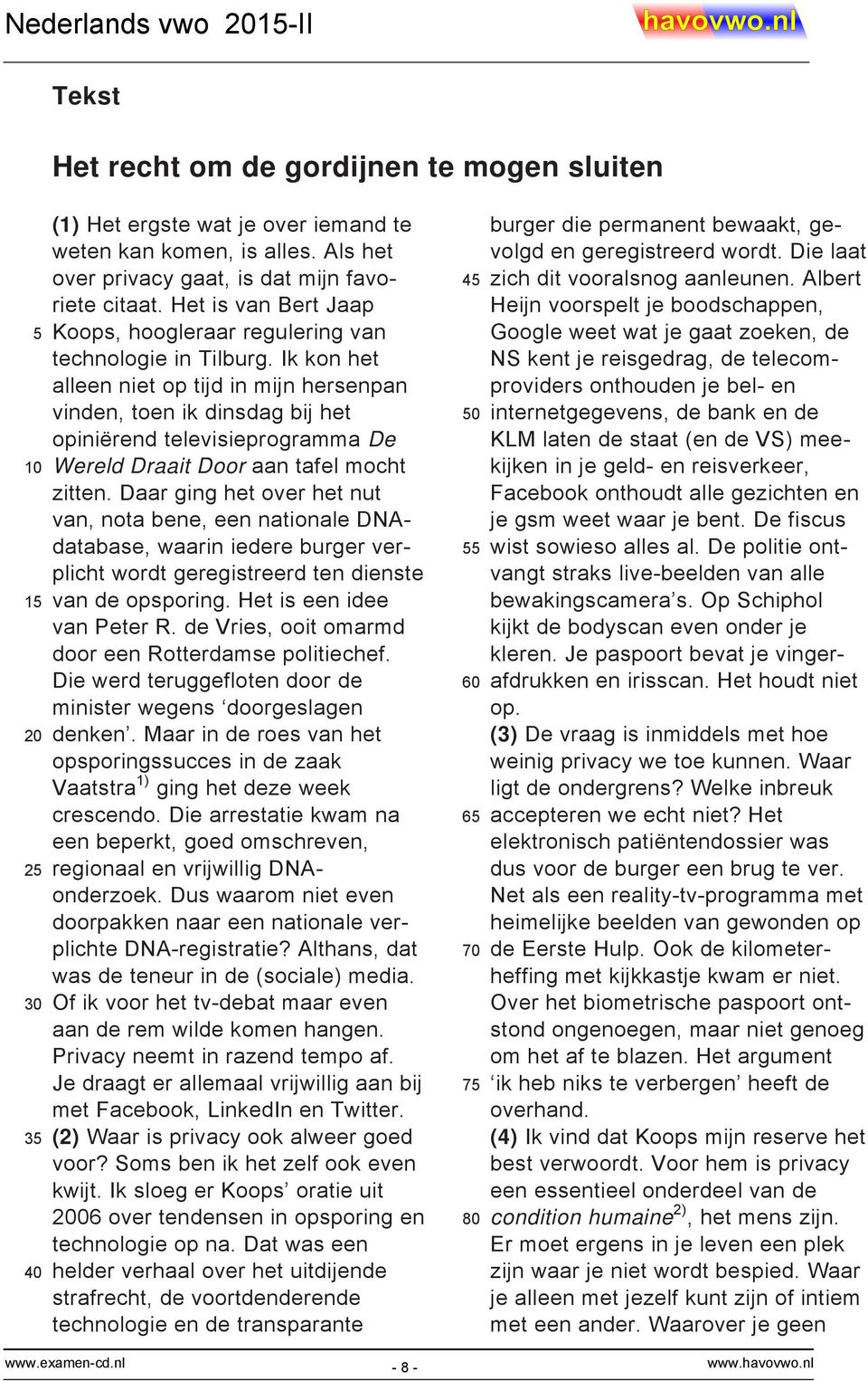 In je hoofd. Nederlands vwo 2015-II. Tekst - PDF Gratis download