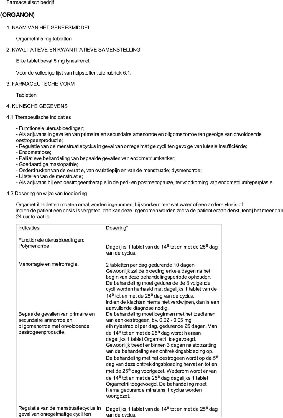 1 Therapeutische indicaties - Functionele uterusbloedingen; - Als adjuvans in gevallen van primaire en secundaire amenorroe en oligomenorroe ten gevolge van onvoldoende oestrogeenproductie; -