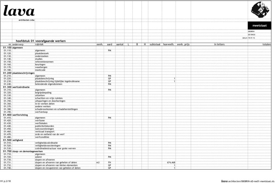 300 werfcoördinatie 01.310. algemeen PM 01.320. begripsbepaling 01.330. uitzetten 01.340. schachten en vrije ruimtes 01.350. uitsparingen en doorboringen 01.360. in te werken delen 01.370.