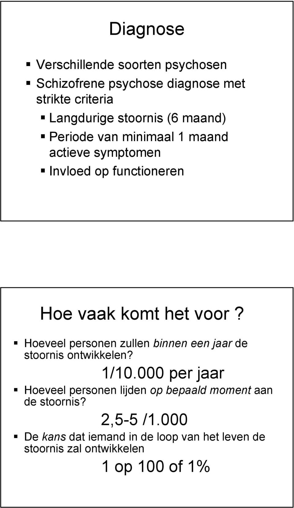 Hoeveel personen zullen binnen een jaar de stoornis ontwikkelen? 1/10.